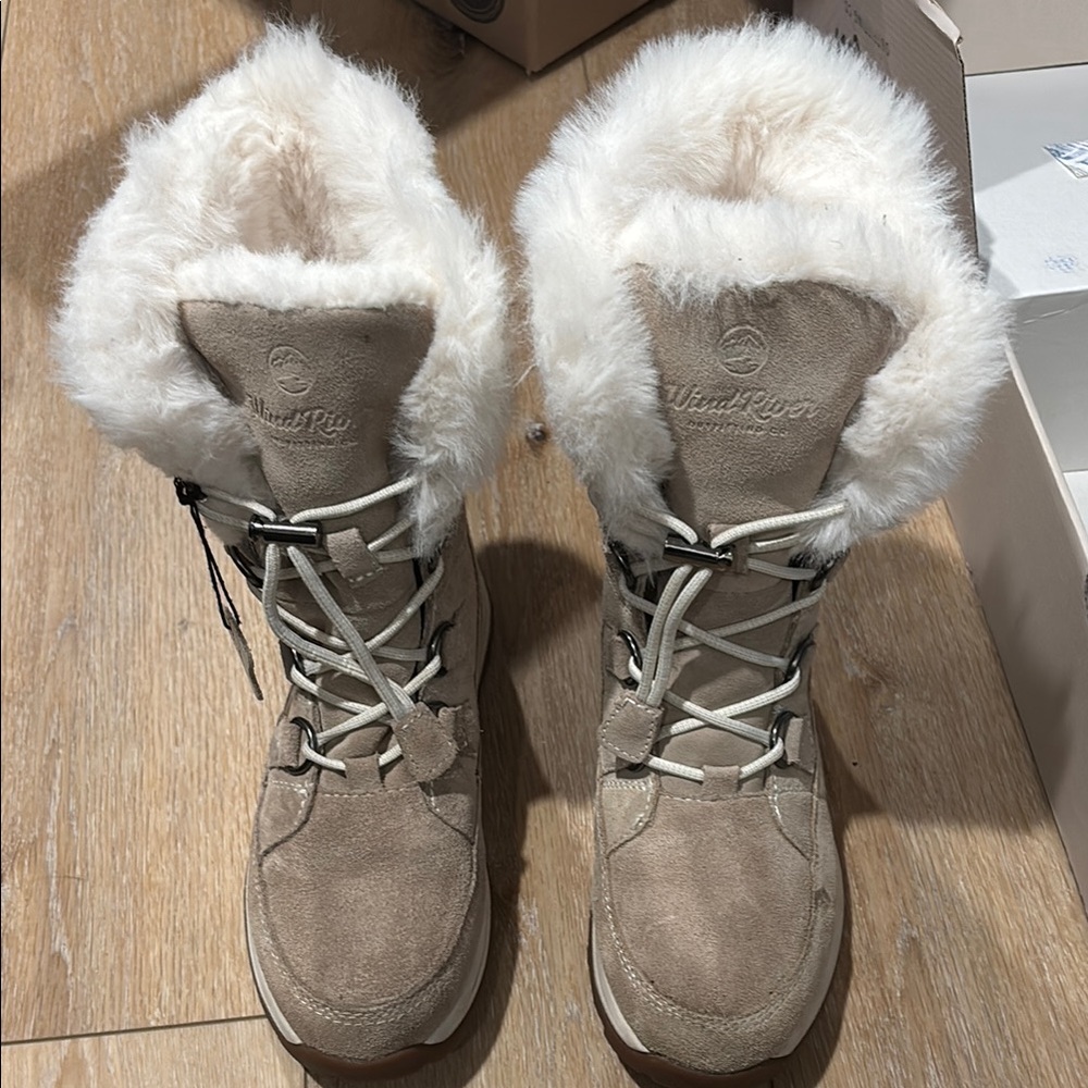 Tan and White Winter Boots with Cozy Lining